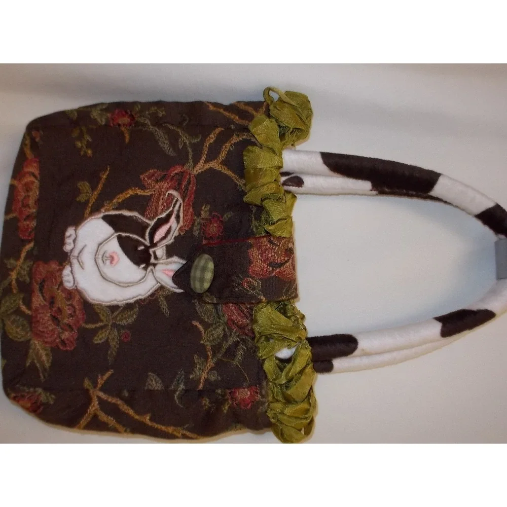 Susie Stern Cowbunnies Tapestry Bunny Handbag Brown Floral Cow Print